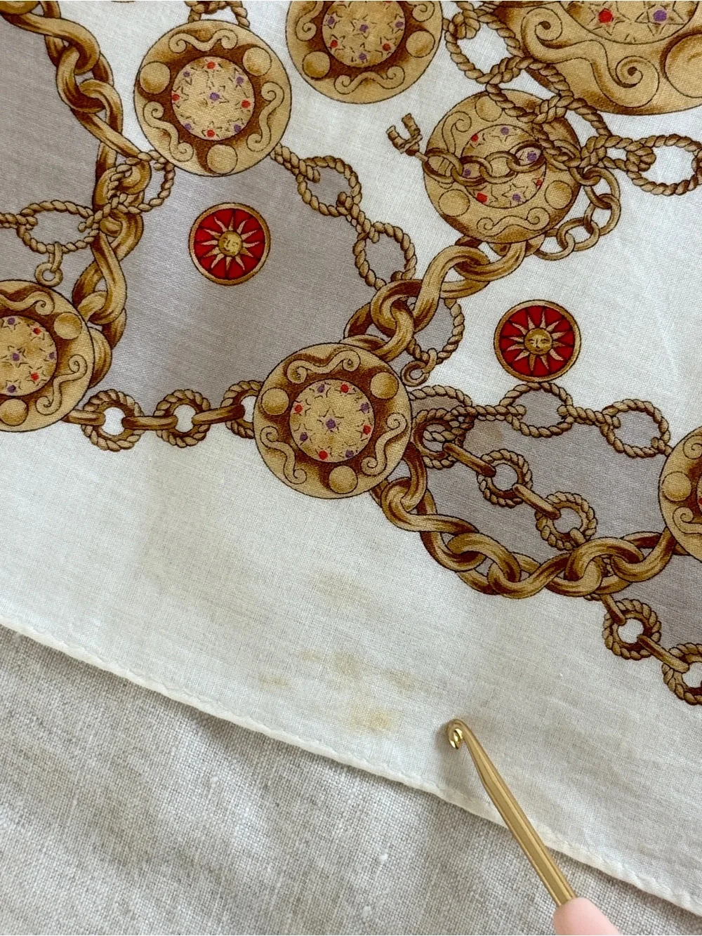 Vintage Celine Chain Medallion Print Cotton Bandana Scarf Made in Japan - Picture 5 of 12